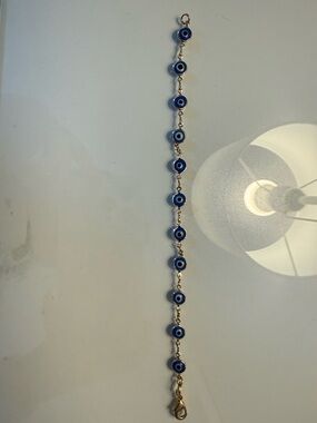 Gold Chain Bracelet with Blue Evil Eye Beads - Women's Jewelry
